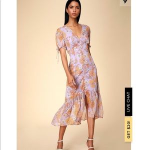 New! Lulus LILAC FLORAL PRINT MIDI DRESS S